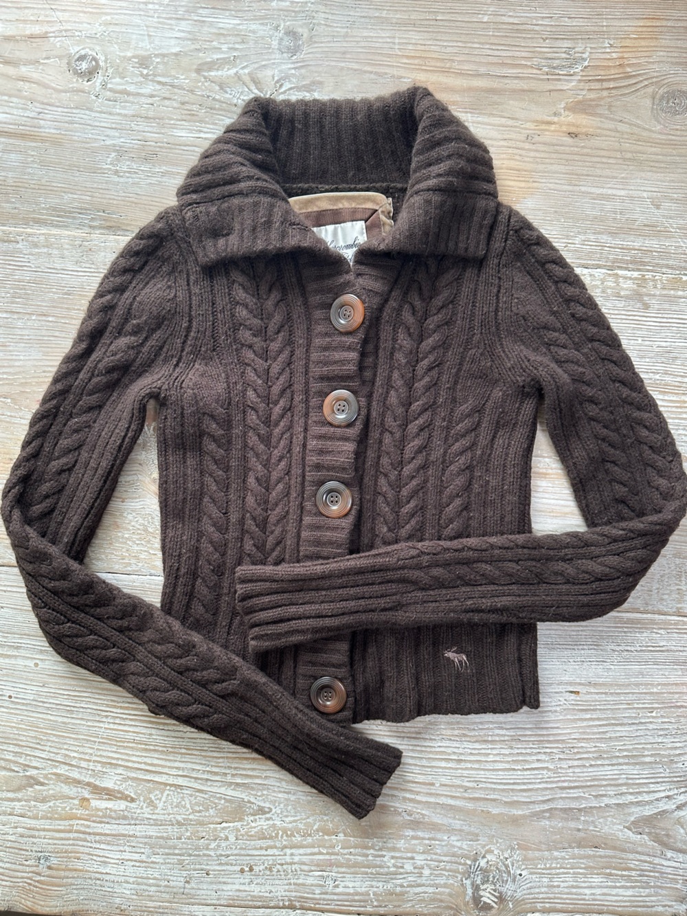 VTG Abercrombie Fitch Brown Knit Wool Rabbit Cashmere Cardigan Y2K Twilight Sz S